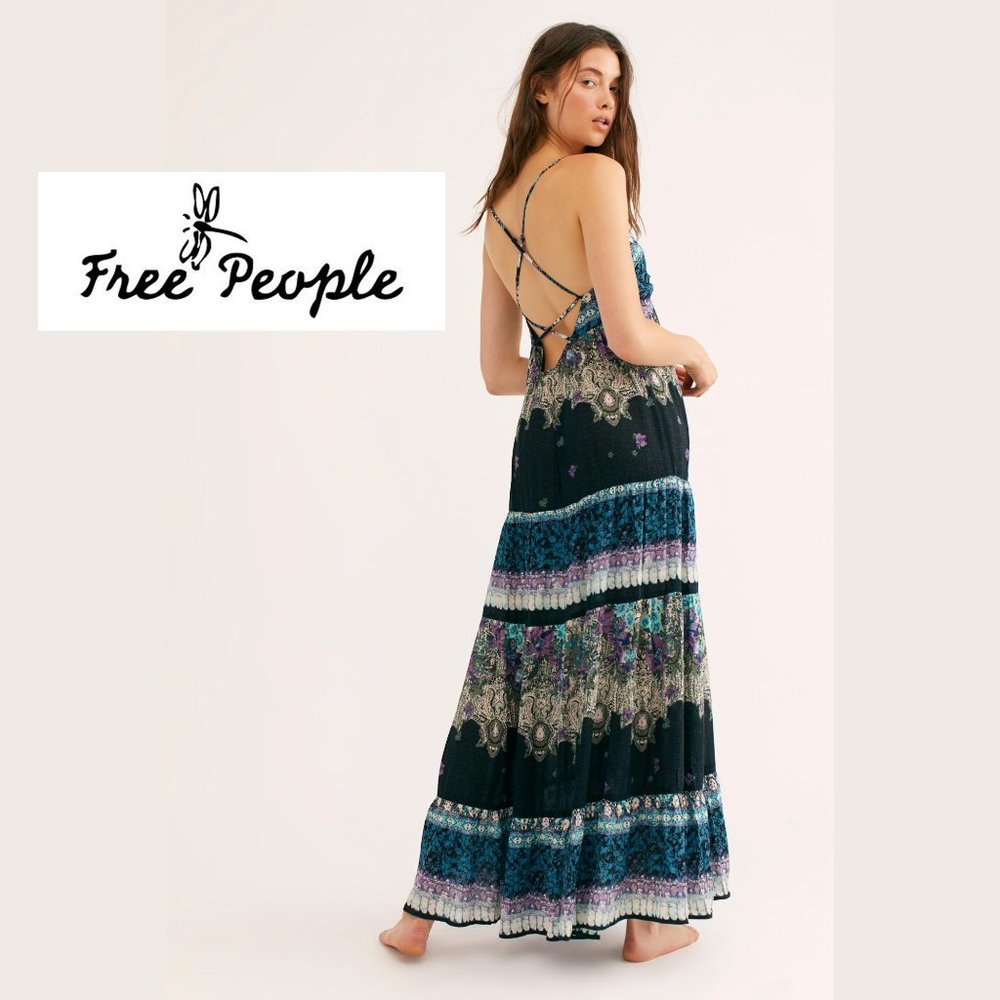 Free People Maxi Dress Size XS Boho NWT blue black